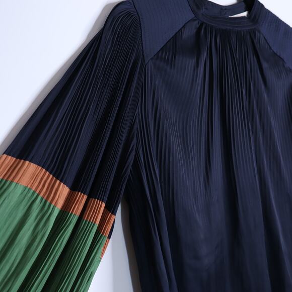 ULLA JOHNSON Rosa Pleated Satin Blouse Midnight Navy Long Sleeve Women's 6 - Picture 6 of 15